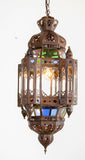 Vintage Moroccan Traditional Moorish Metal and Glass Lantern Ceiling Light