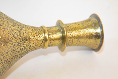 Antique Mughal Engraved Brass Vase, Indo-Persian, 19th Century