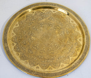 19th Century Mughal Indo Persian Fine Antique Brass Round Tray 17 in