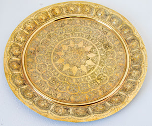 1930s Middle Eastern Round Brass Tray 23.5 in. Diameter
