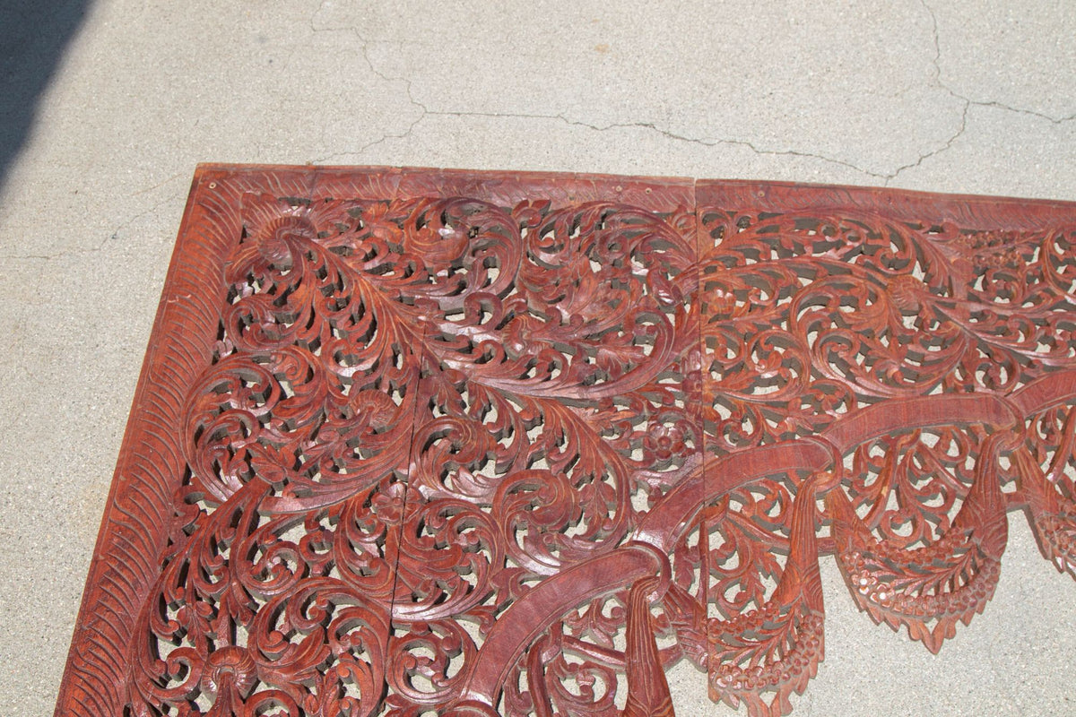 Antique Hand-Carved Teak Wood Arched Asian Wall Panel, Moorish Design, 1940
