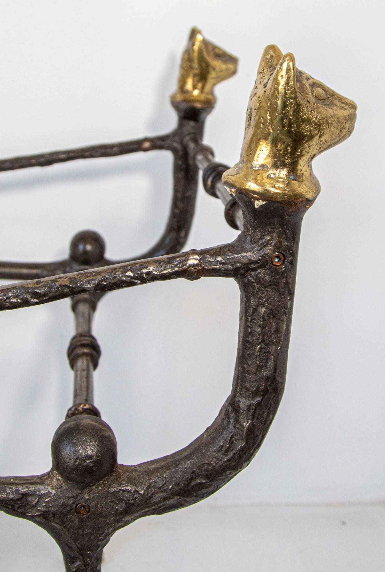 Giacometti Style Sculptural Brutalist Iron and Glass Console Table With Cat Head