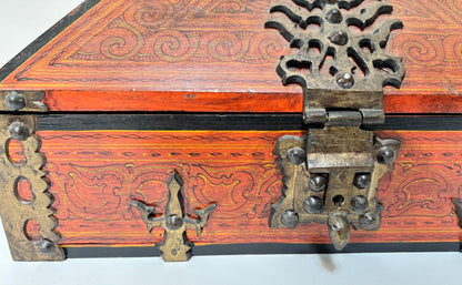 Vintage Netturpetti Brass-Mounted Teak Dowry Jewelry Box, Kerala, India, 1950
