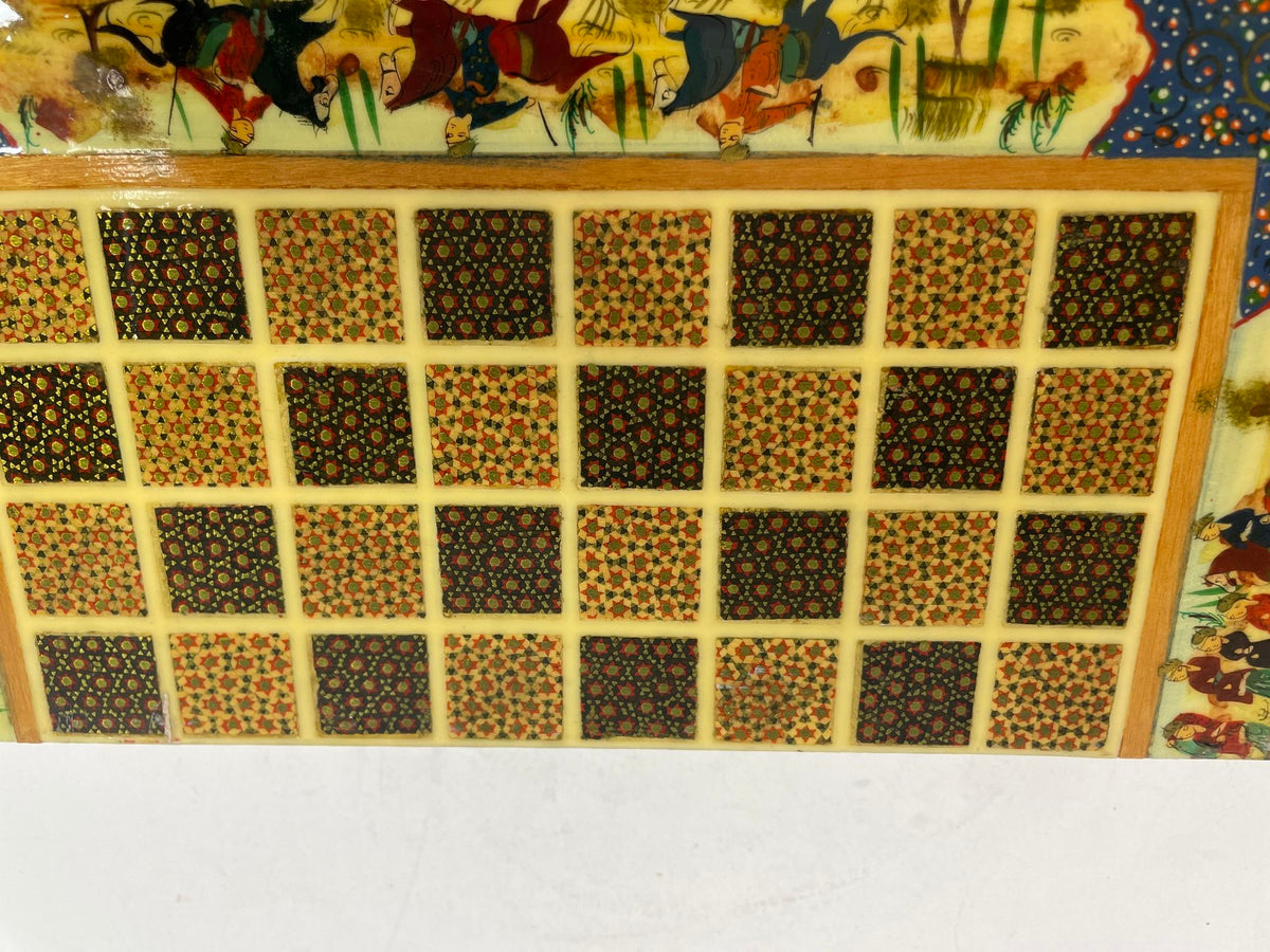 Vintage Persian Micro Mosaic Chess Box, Handcrafted Fruitwood, 1950s