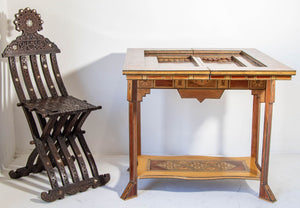 Moroccan Inlaid Card Chess Backgammon Game Table 1950