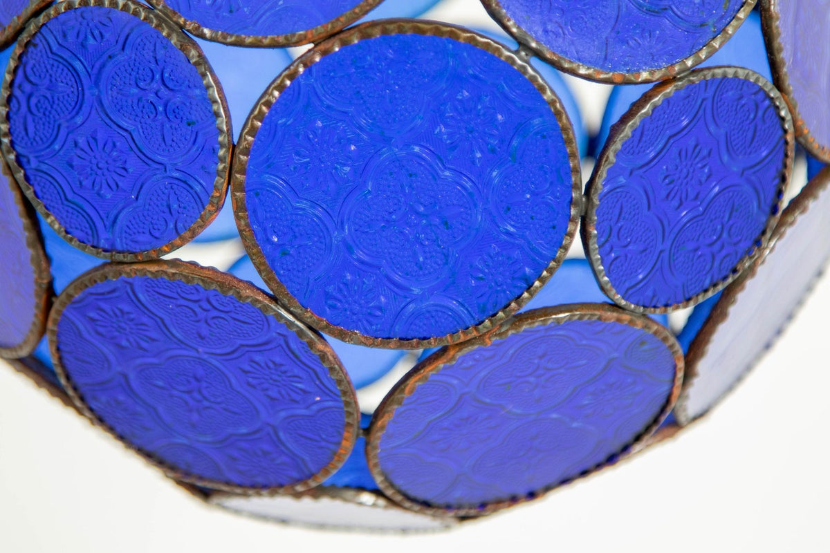 Vintage Moroccan Cobalt Blue Glass Orb Lantern, Marrakech, circa 1970