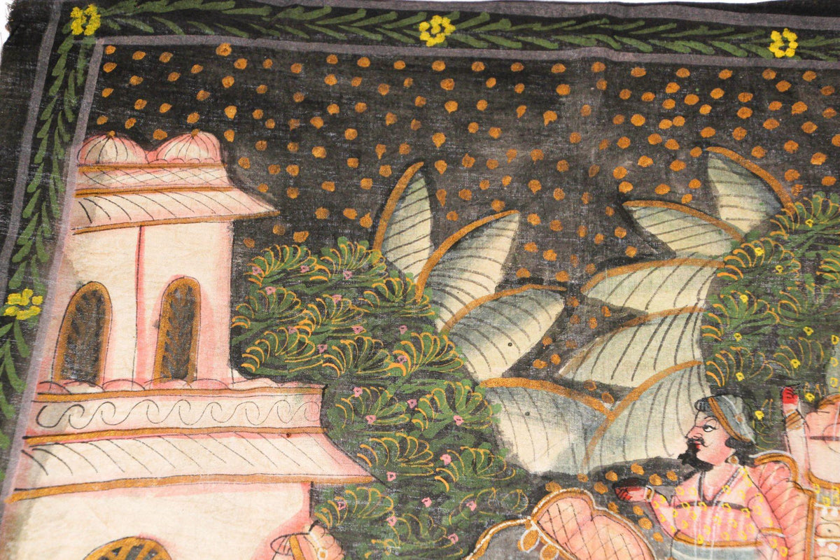 Large Vintage Mughal Raj Silk Painting of a Maharaja Royal Procession — India