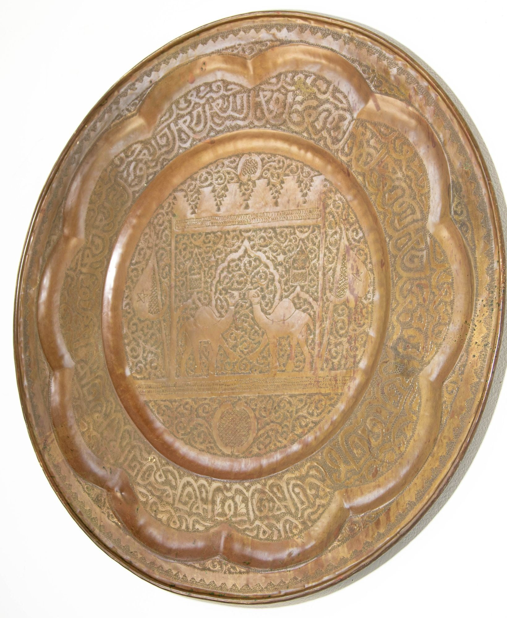 Large Moroccan Round Brass Tray Wall Decor 38 inches Circa 1950's