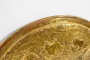 Collectible Islamic Asian Metalwork Polished Brass Tray Circa 1940s