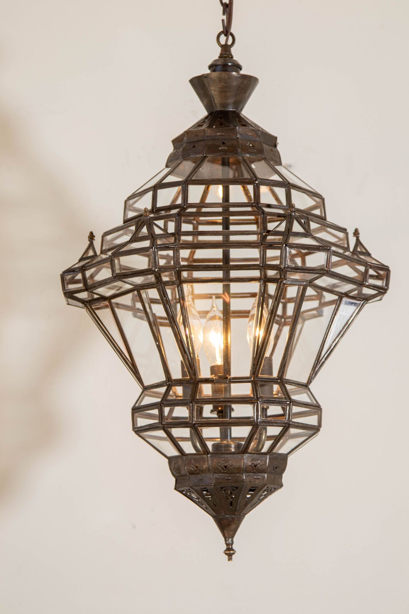 Vintage Moroccan Clear Glass Lantern Moorish Granada Spanish Style