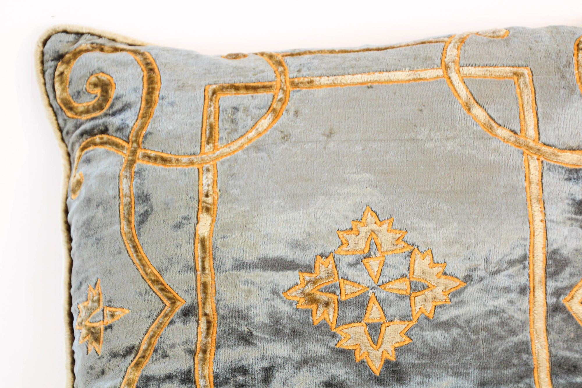 Baroque Venetian Style, Blue and Gold Velvet Pillow, Elaborate Applique Work