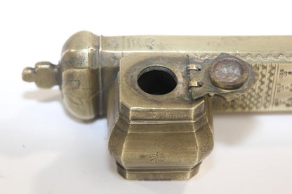 Antique Brass Qalamdan Inkwell, Moorish Design, Egypt, 1880