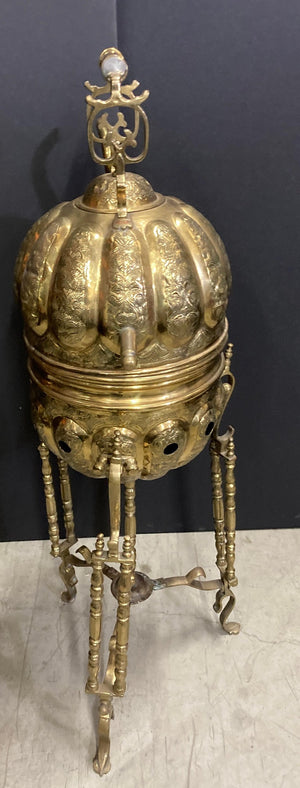Moroccan Brass Tea Kettle on Stand Handcrafted in Fez Morocco 1930