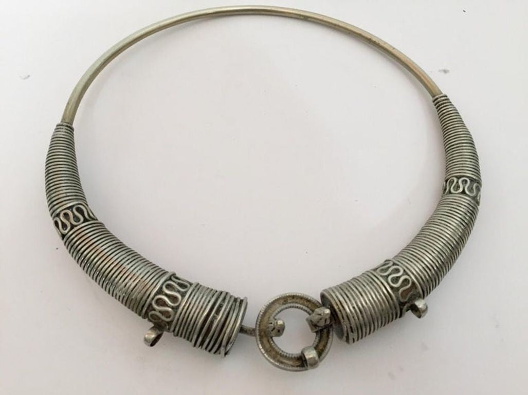 Traditional Silver Torque Necklace Chocker from Rajasthan India