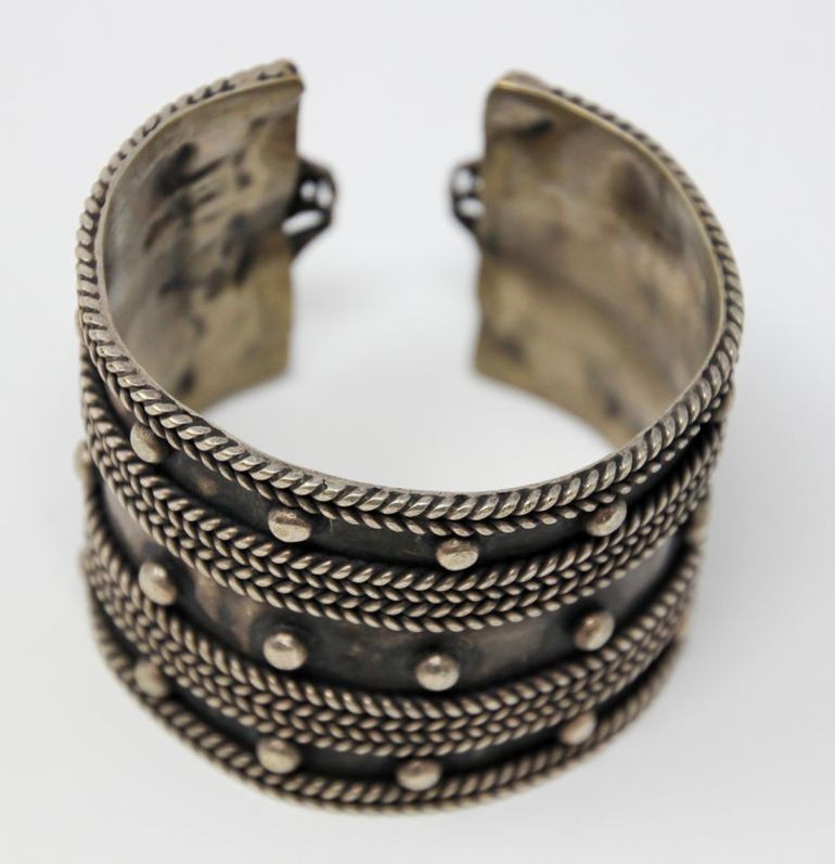 Vintage Moroccan Berber Tribal Bracelet, Handcrafted Metal Cuff, 1950