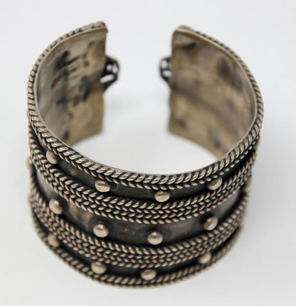 Vintage Moroccan Berber Tribal Bracelet, Handcrafted Metal Cuff, 1950