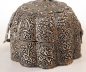 Antique Mughal Silver Chased Collectible Box Trinket Pandan Box, North India