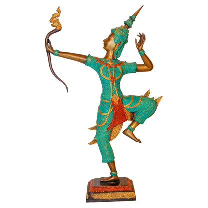 Vintage Bronze Gold and Green Thai Figurine of Prince Rama with a Bow — additional view 2