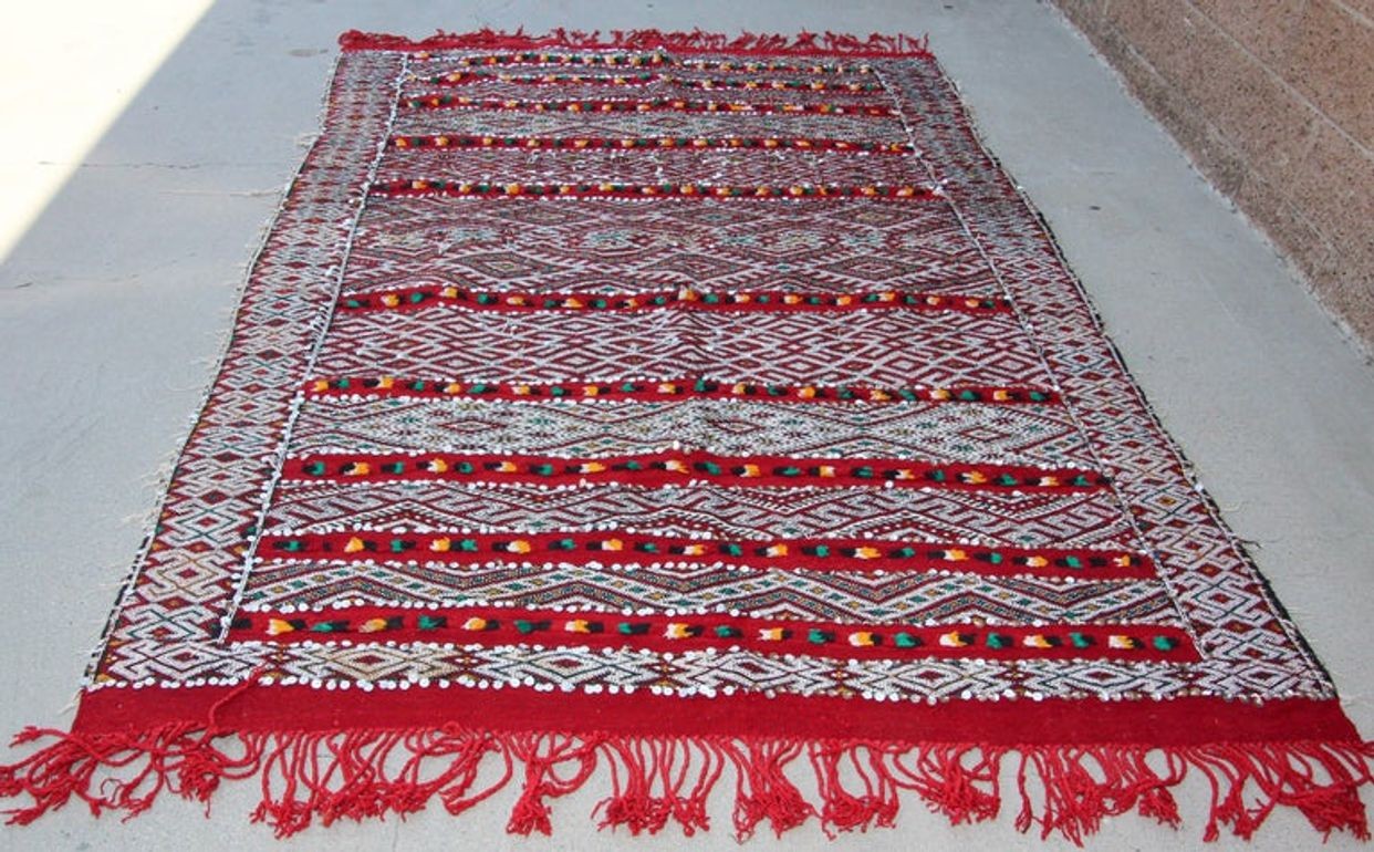 1960s Moroccan Vintage Berber Textile with Sequins North Africa, Handira