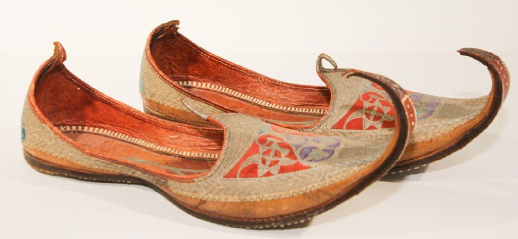 Antique Leather Mughal Shoes with Gold Embroidered