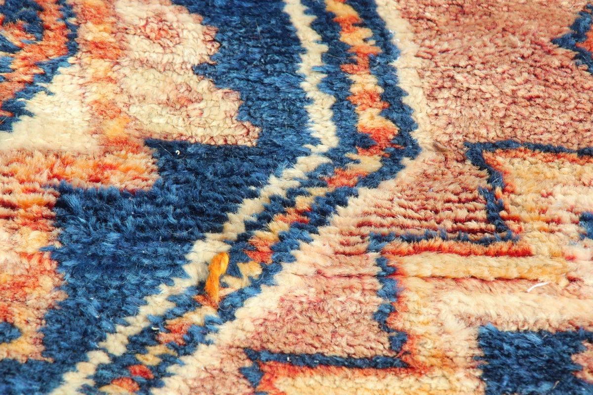 1960s Vintage Moroccan Tribal Rug by Berber Artisans, Indigo & Orange