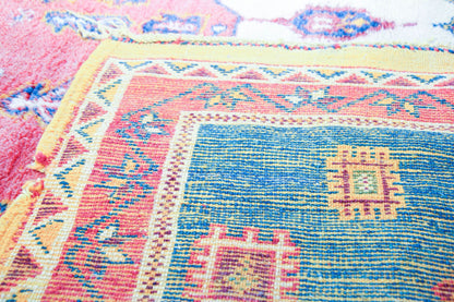 1960s Moroccan Berber Rug in Royal Blue, Pink and Orange Colors
