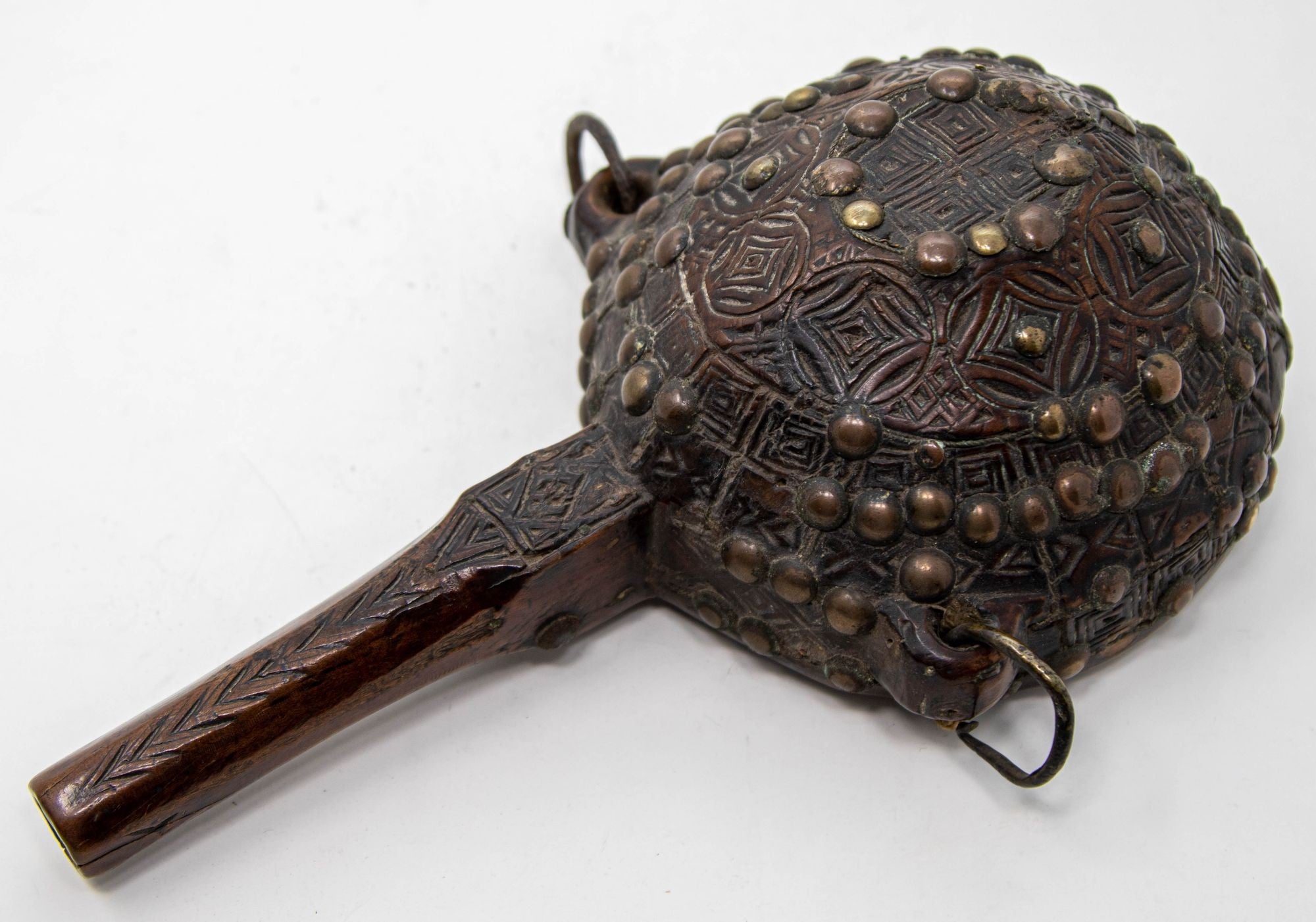 Antique African Moroccan Tribal Carved Wood Flask 19th C.