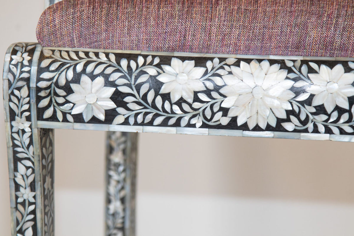 Anglo-Indian Mughal Mother of Pearl Inlaid Klismos Armchair with Ram Head 1 of 2