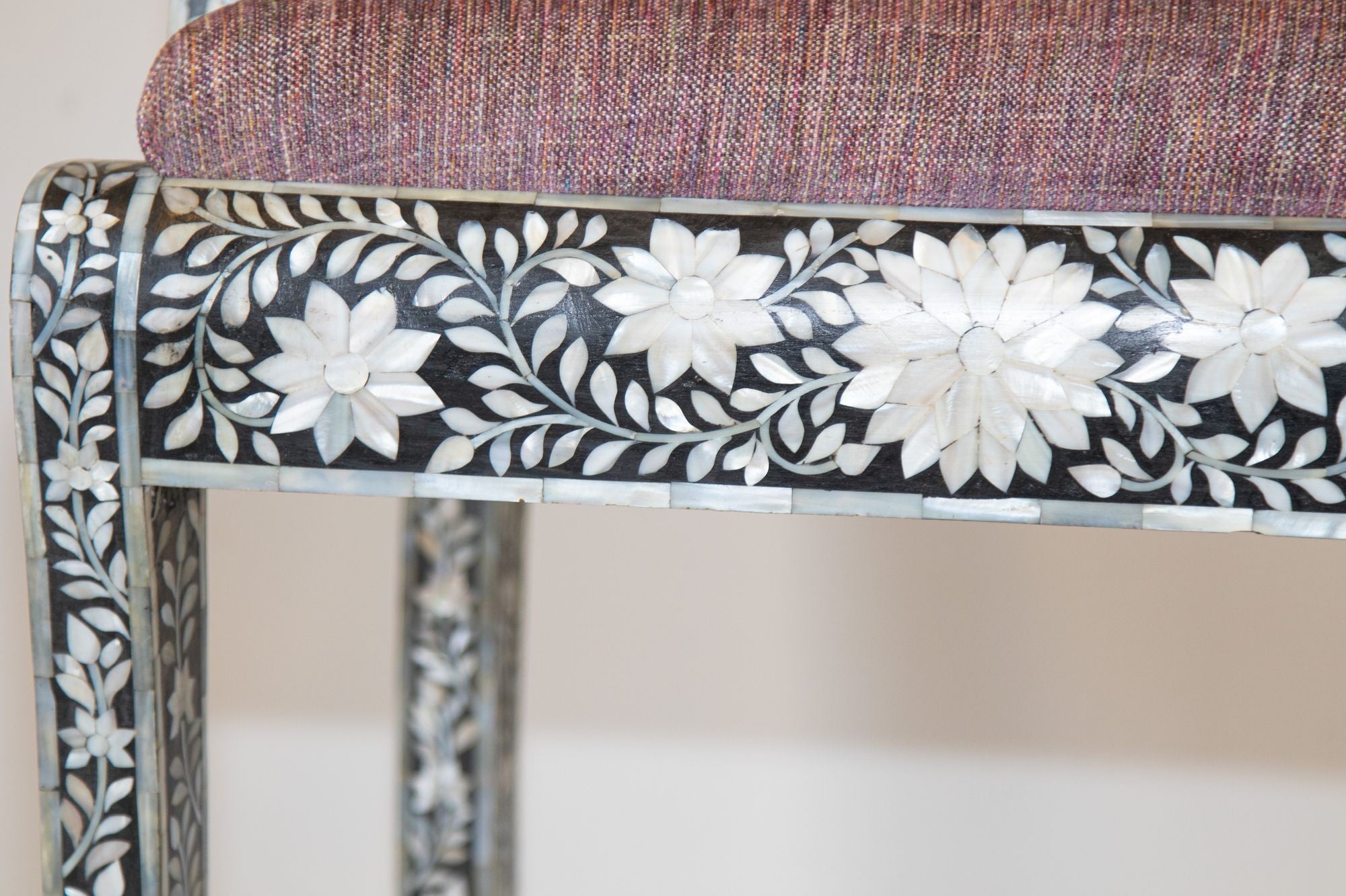 Anglo-Indian Mughal Mother of Pearl Inlaid Klismos Armchair with Ram Head 1 of 2