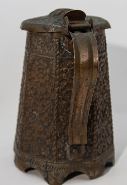 19th Century Antique Indo-Persian Copper Teapot with Floral Design