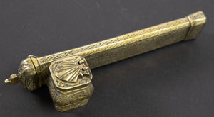 Antique 19th C. Ottoman Turkish Brass Inkwell Qalamdan with Arabic Calligraphy Writing