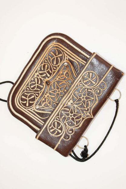 Collectible Vintage Hand-tooled Leather African Berber Tribal Moroccan Bag 1960