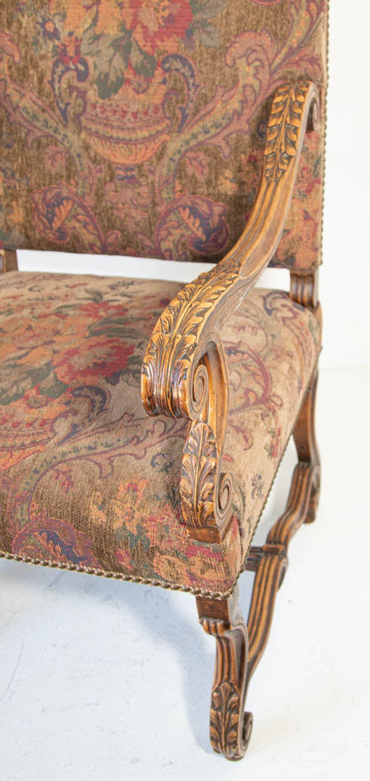 French Baroque Walnut Armchairs with Aubusson Upholstery, Circa 1930 — detail view 20