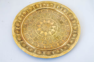 1930s Middle Eastern Round Brass Tray 23.5 in. Diameter