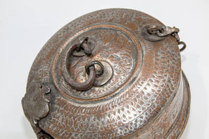 Antique South Asian Round Copper Bronze Box with Lid from India 19th C.