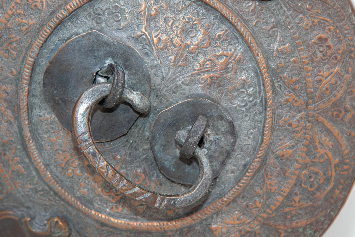 Antique South Asian Mughal Round Tinned Copper Box with Lid India 19th Century