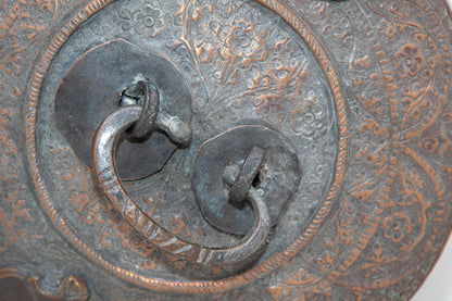 Antique South Asian Mughal Round Tinned Copper Box with Lid India 19th Century
