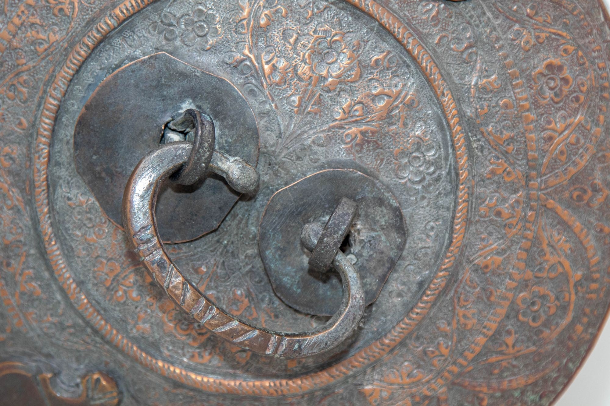 Antique South Asian Mughal Round Tinned Copper Box with Lid India 19th Century