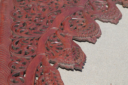 Antique Hand-Carved Teak Wood Arched Asian Wall Panel, Moorish Design, 1940