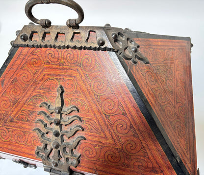 Vintage Netturpetti Brass-Mounted Teak Dowry Jewelry Box, Kerala, India, 1950