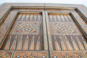 Moroccan Inlaid Card Chess Backgammon Game Table 1950