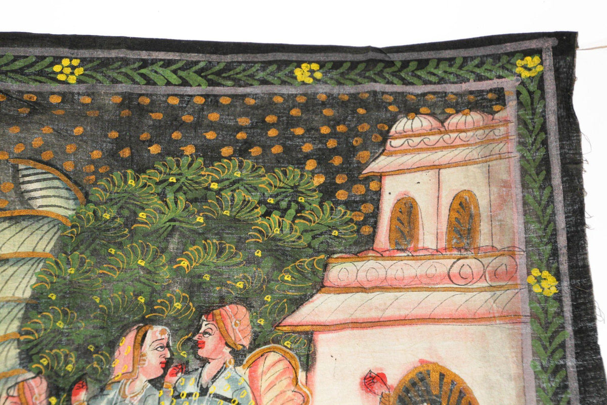 Large Vintage Mughal Raj Silk Painting of a Maharaja Royal Procession — India