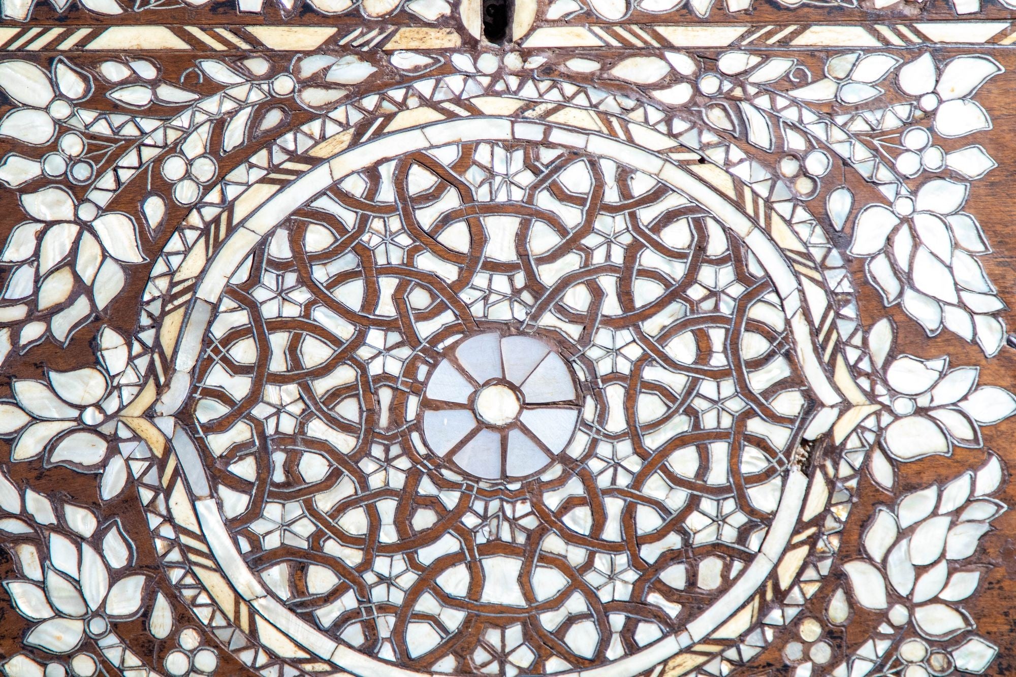 Antique Middle Eastern Mother of Pearl Inlay Dowry Trunk 19th C.