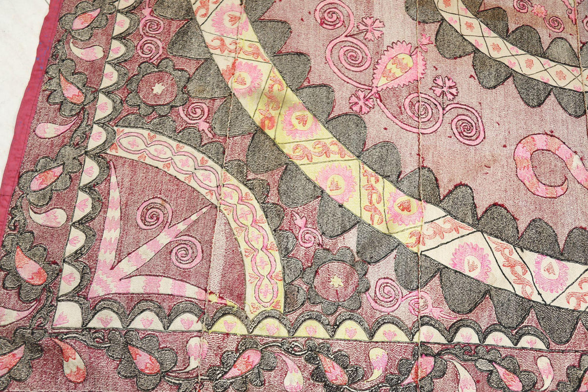 Vintage Suzani Uzbekistan Embroidered Textile Red and Black — additional view 19
