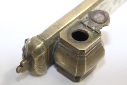 Antique Brass Qalamdan Inkwell, Moorish Design, Egypt, 1880