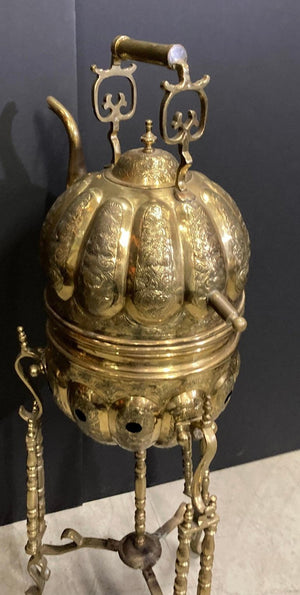 Moroccan Brass Tea Kettle on Stand Handcrafted in Fez Morocco 1930