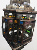 Moroccan Hall Lantern Light Fixture with Multi-Color Glass Moorish Style