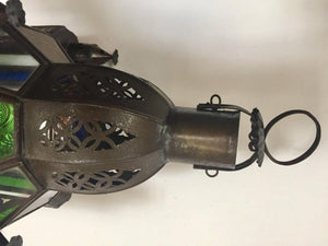 Moroccan Handcrafted Moorish Pendant Lantern with Multi-Color Glass