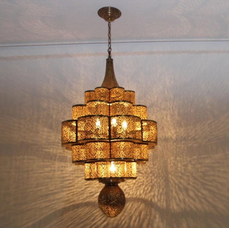Large Moroccan Brass Chandelier Moorish Alhambra