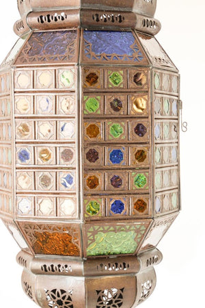Moroccan Moorish Metal Light Fixture with Stained Glass